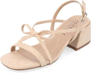 Journee Collection Women's Amity Suede Sandal with Bow Open Square Toe Buckle Ankle Strap Covered Block Heel Shoe