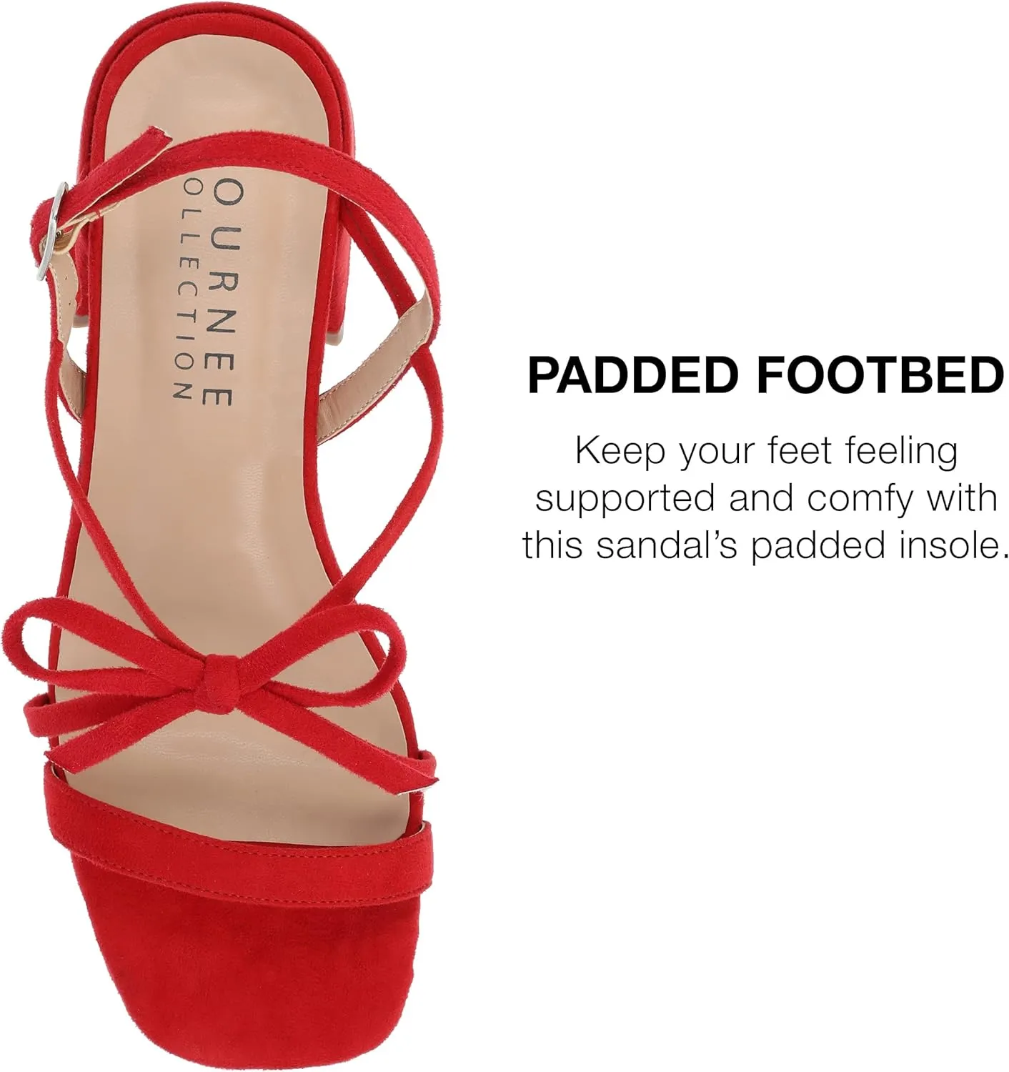 Journee Collection Women's Amity Suede Sandal with Bow Open Square Toe Buckle Ankle Strap Covered Block Heel Shoe