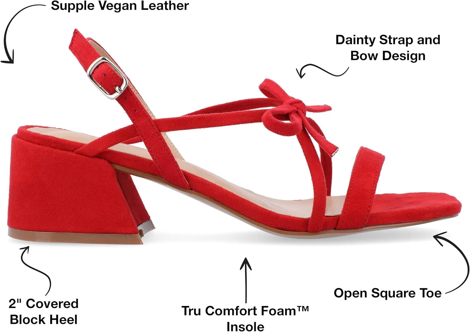 Journee Collection Women's Amity Suede Sandal with Bow Open Square Toe Buckle Ankle Strap Covered Block Heel Shoe