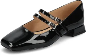 Journee Collection Womens Gredah Mary Jane Dress Flats Strappy Double Buckle Slip On Cushioned Block Heel Square Toe