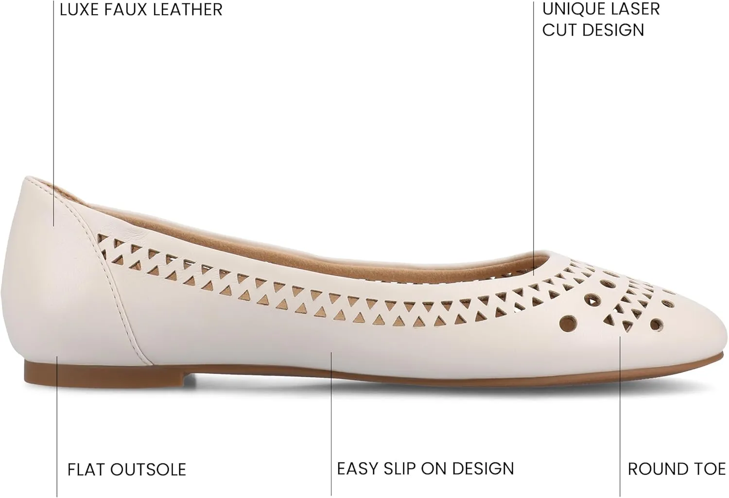Journee Womens Flats cushioned footbed Kamrah Faux Leather Laser Cutout Designs Flat Sole Ballet Flats