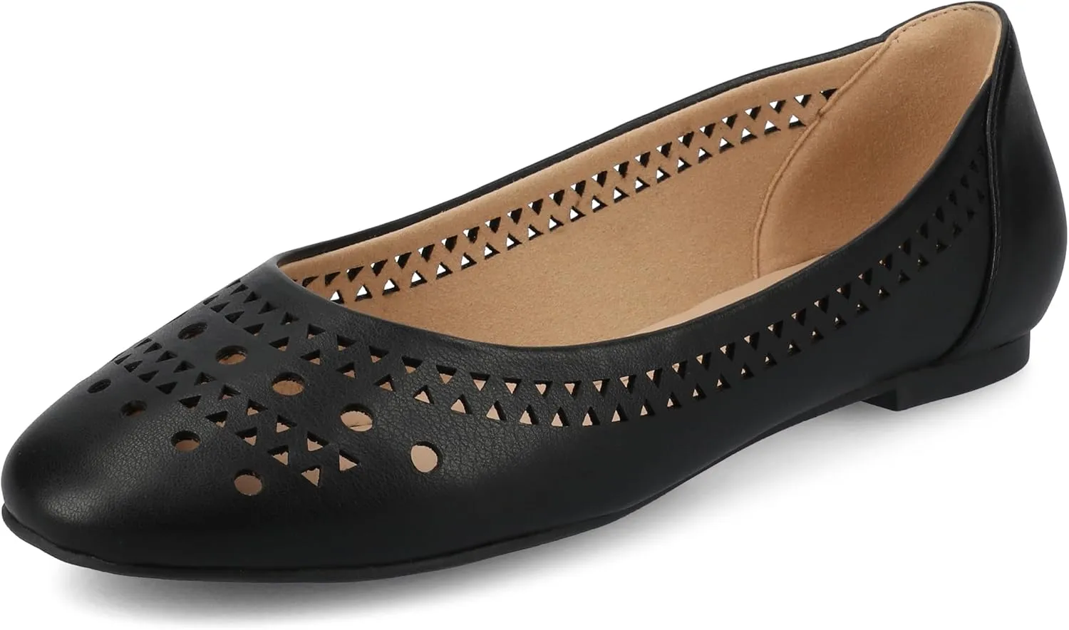 Journee Womens Flats cushioned footbed Kamrah Faux Leather Laser Cutout Designs Flat Sole Ballet Flats
