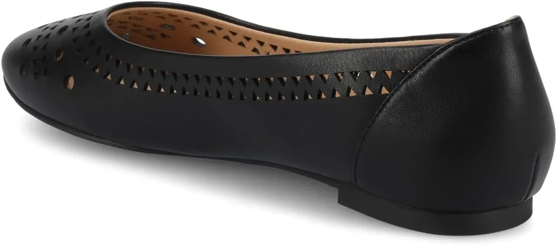 Journee Womens Flats cushioned footbed Kamrah Faux Leather Laser Cutout Designs Flat Sole Ballet Flats