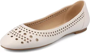 Journee Womens Flats cushioned footbed Kamrah Faux Leather Laser Cutout Designs Flat Sole Ballet Flats