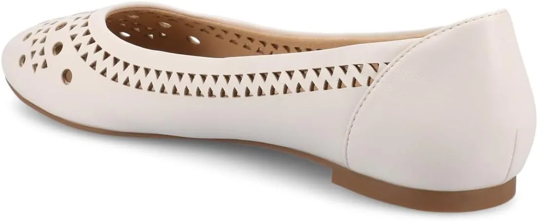 Journee Womens Flats cushioned footbed Kamrah Faux Leather Laser Cutout Designs Flat Sole Ballet Flats