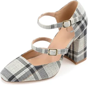 Journee Womens Isadorah Mary Jane Mid Block Heel Square Toe Pumps