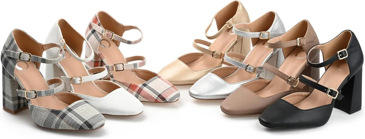 Journee Womens Isadorah Mary Jane Mid Block Heel Square Toe Pumps