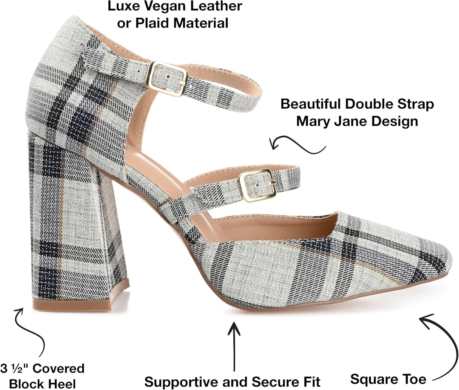Journee Womens Isadorah Mary Jane Mid Block Heel Square Toe Pumps
