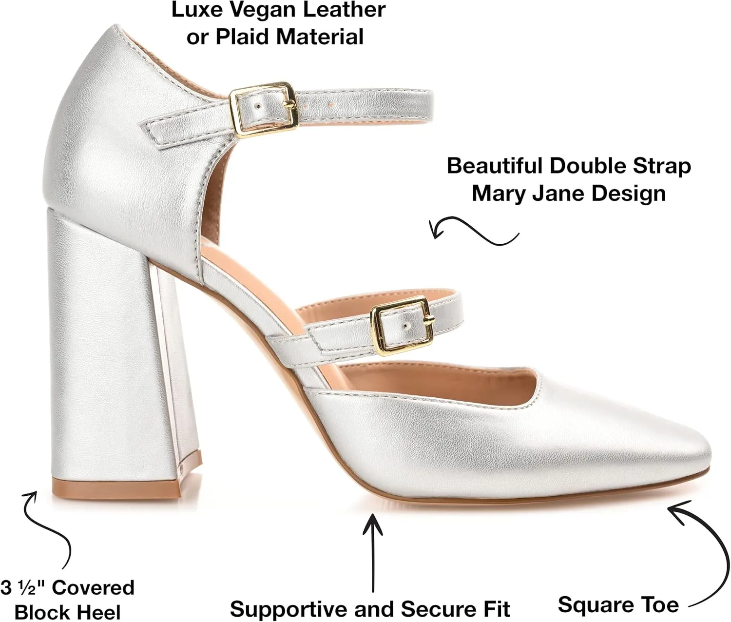 Journee Womens Isadorah Mary Jane Mid Block Heel Square Toe Pumps