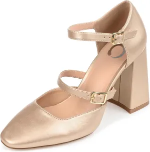 Journee Womens Isadorah Mary Jane Mid Block Heel Square Toe Pumps