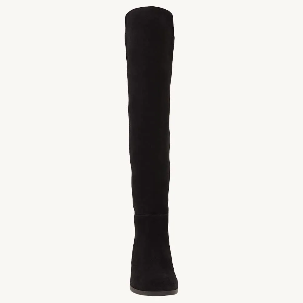 Juliet Holy Womens Knee High Boots Round Toe Chunky Block Heels Suede Fashion Winter Booties