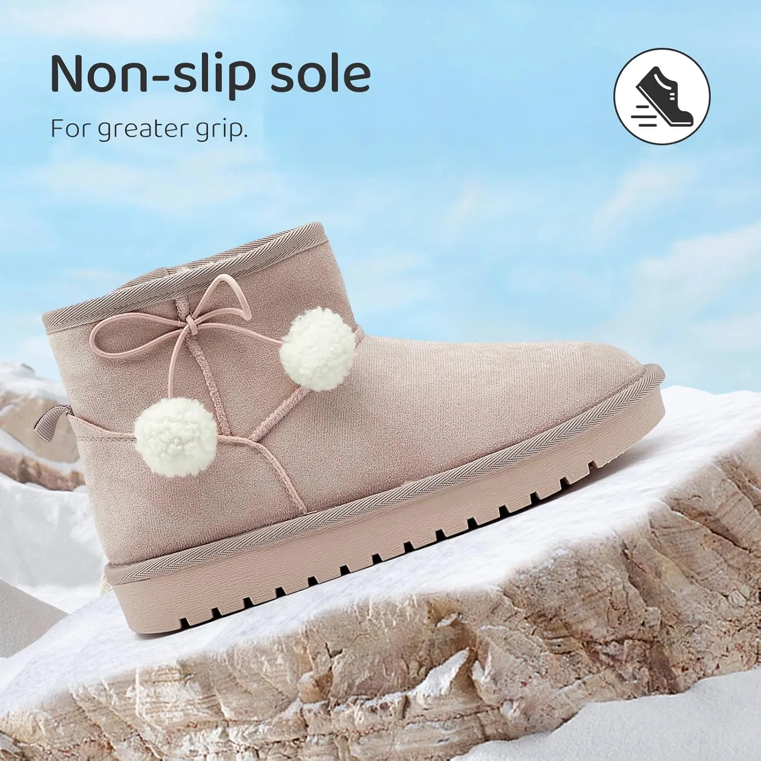 Kids Snow Boots for Girls Boys Comfy Warm Fur Lined Winter Boots Lightweight Slip On Fuzzy Ankle Boot (Little/Big Kids)