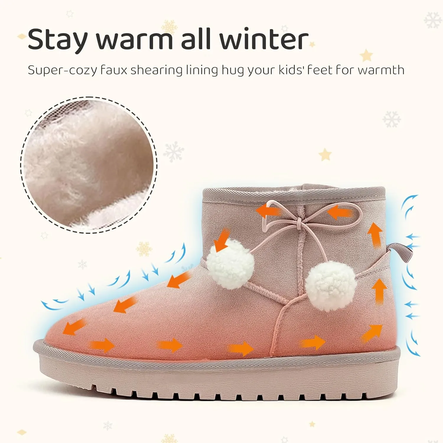 Kids Snow Boots for Girls Boys Comfy Warm Fur Lined Winter Boots Lightweight Slip On Fuzzy Ankle Boot (Little/Big Kids)