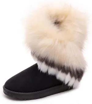 King Ma Women's Faux Fur Tassel Winter Snow Boot Suede Flat Ankle Boots