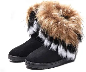 King Ma Women's Faux Fur Tassel Winter Snow Boot Suede Flat Ankle Boots