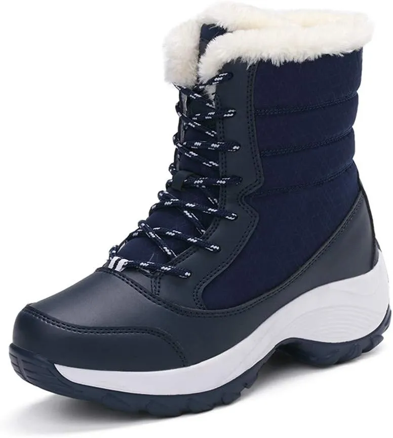 KISSOURBABY Women's Fur Lining Winter Boots Outdoor Waterproof Snow Boots