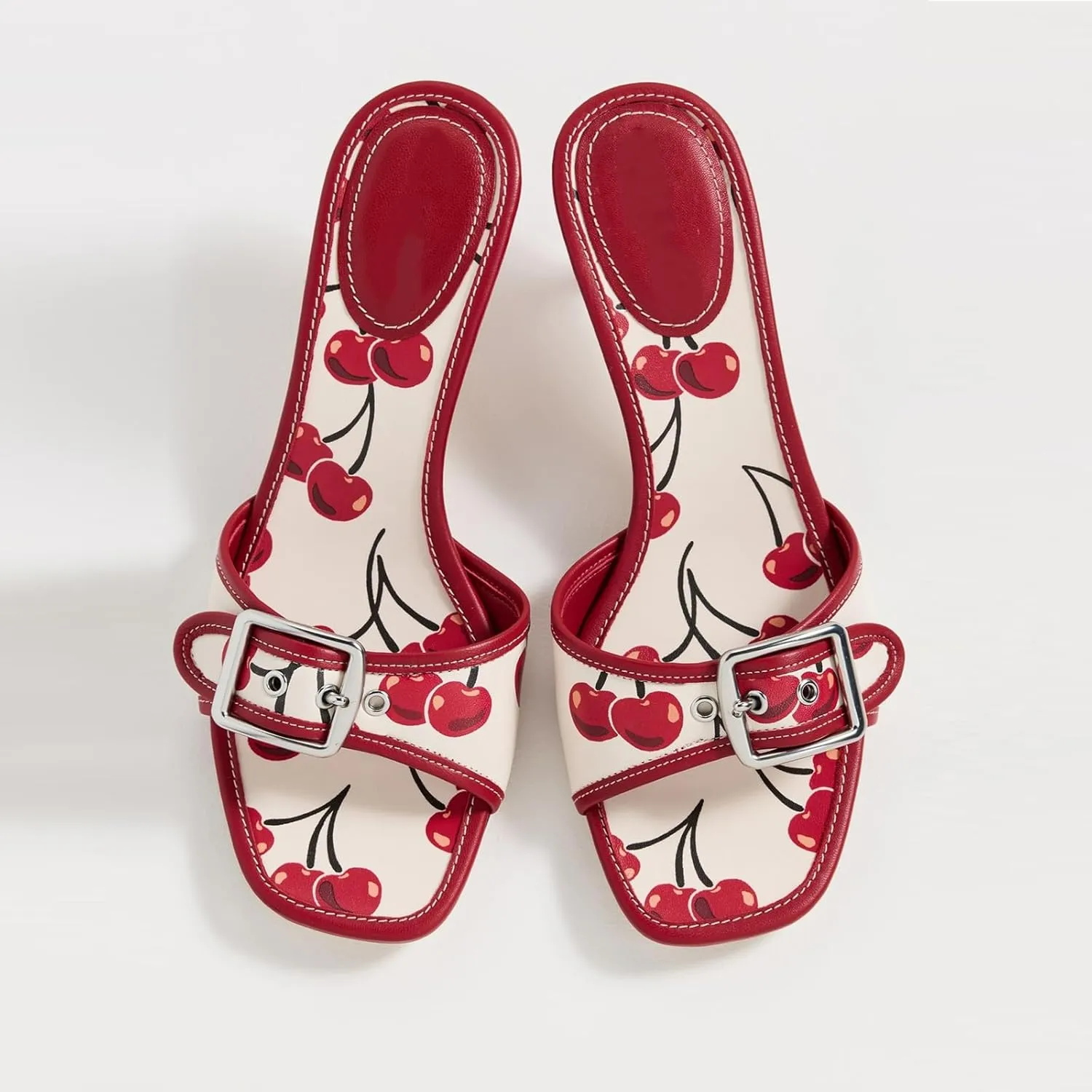 Kitten Heels Sandals for Women Square Open Toe Dressy Bow Heel Vintage Heeled Mules Sexy Studded Slip on Slide Dress Shoes