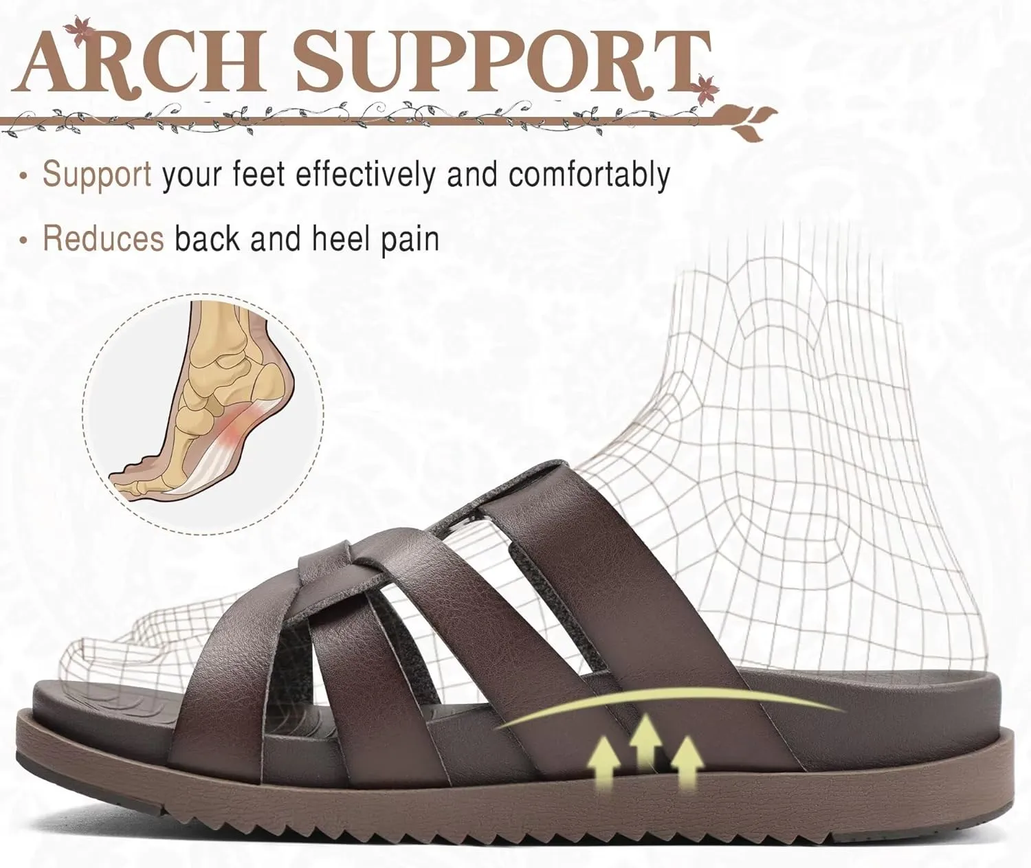 KuaiLu Gladiator Sandals for Women with Comfortable Arch Support Summer Beach Walking Fisherman Slides Boho Outfits Slip on Cushion Shoes Indoor Outdoor