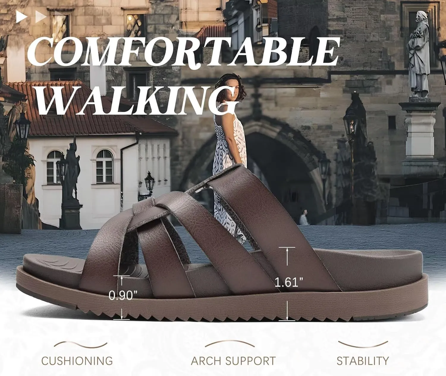 KuaiLu Gladiator Sandals for Women with Comfortable Arch Support Summer Beach Walking Fisherman Slides Boho Outfits Slip on Cushion Shoes Indoor Outdoor