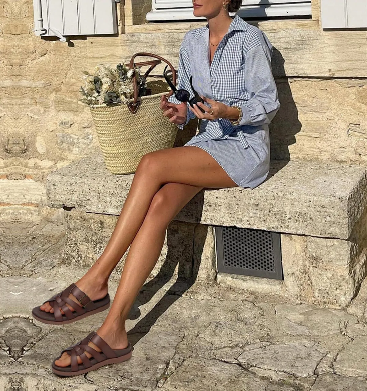 KuaiLu Gladiator Sandals for Women with Comfortable Arch Support Summer Beach Walking Fisherman Slides Boho Outfits Slip on Cushion Shoes Indoor Outdoor