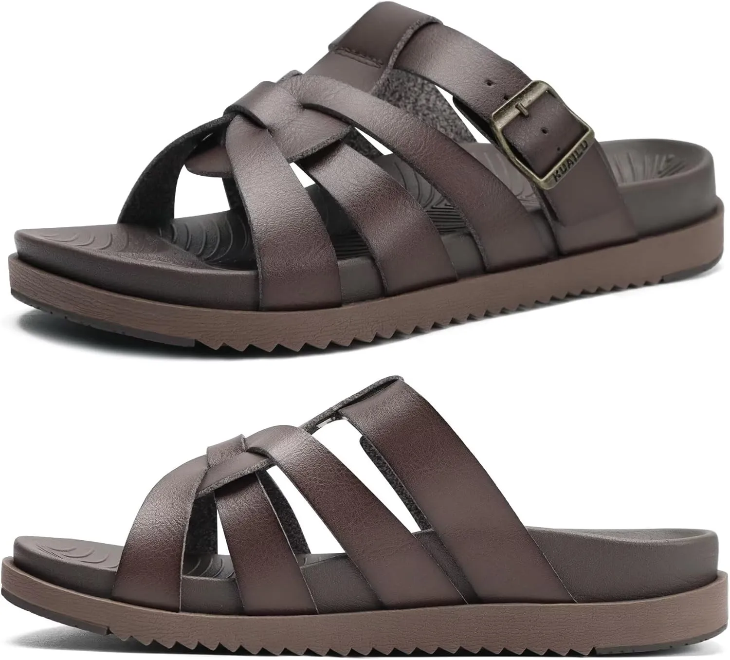 KuaiLu Gladiator Sandals for Women with Comfortable Arch Support Summer Beach Walking Fisherman Slides Boho Outfits Slip on Cushion Shoes Indoor Outdoor