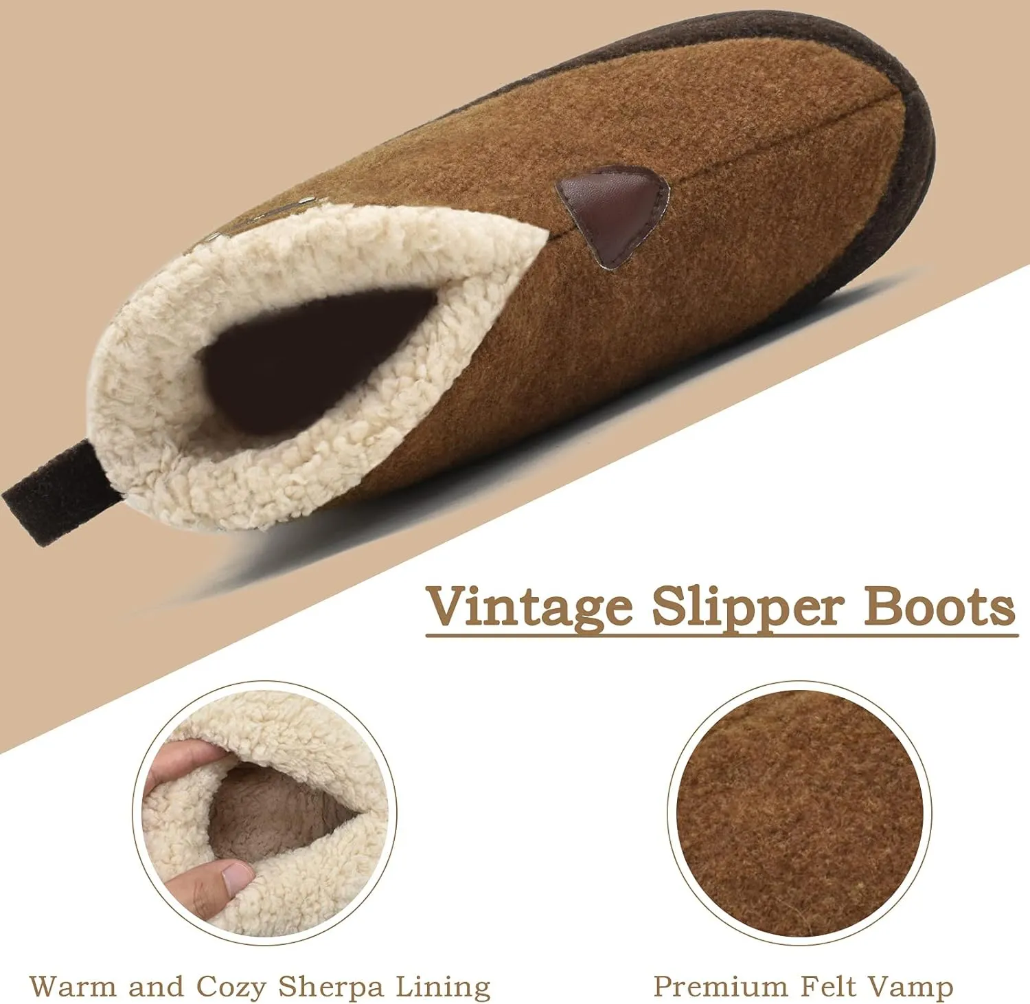 KuaiLu Mens Winter Slippers Memory Foam Slipper Boots for Men Cozy Felt Wool House Booties with Warm Sherpa Plush Lining Non-slip Rubber Sole Indoor Outdoor 7-14