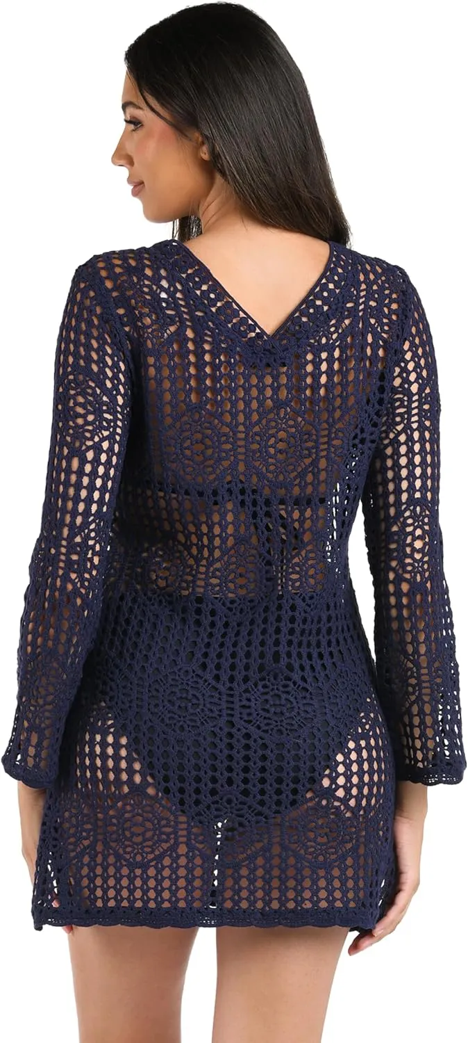 La Blanca Women's Standard Long Sleeve Mini Dress Swimsuit Cover Up