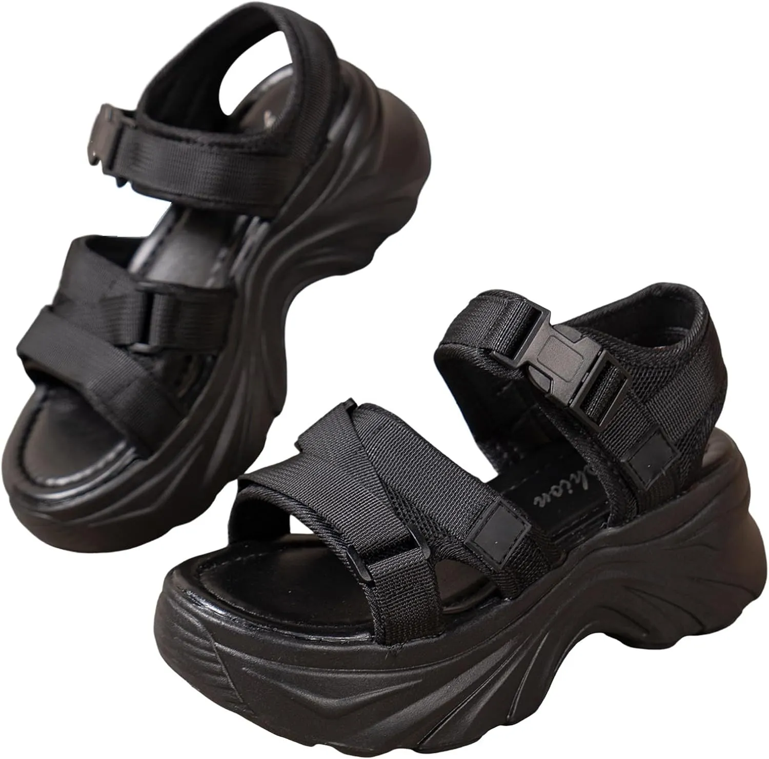 Ladies Casual Solid Color Thick Bottom High Heel Buckle Large Size Sports Sandals Cute Summer Shoes Women
