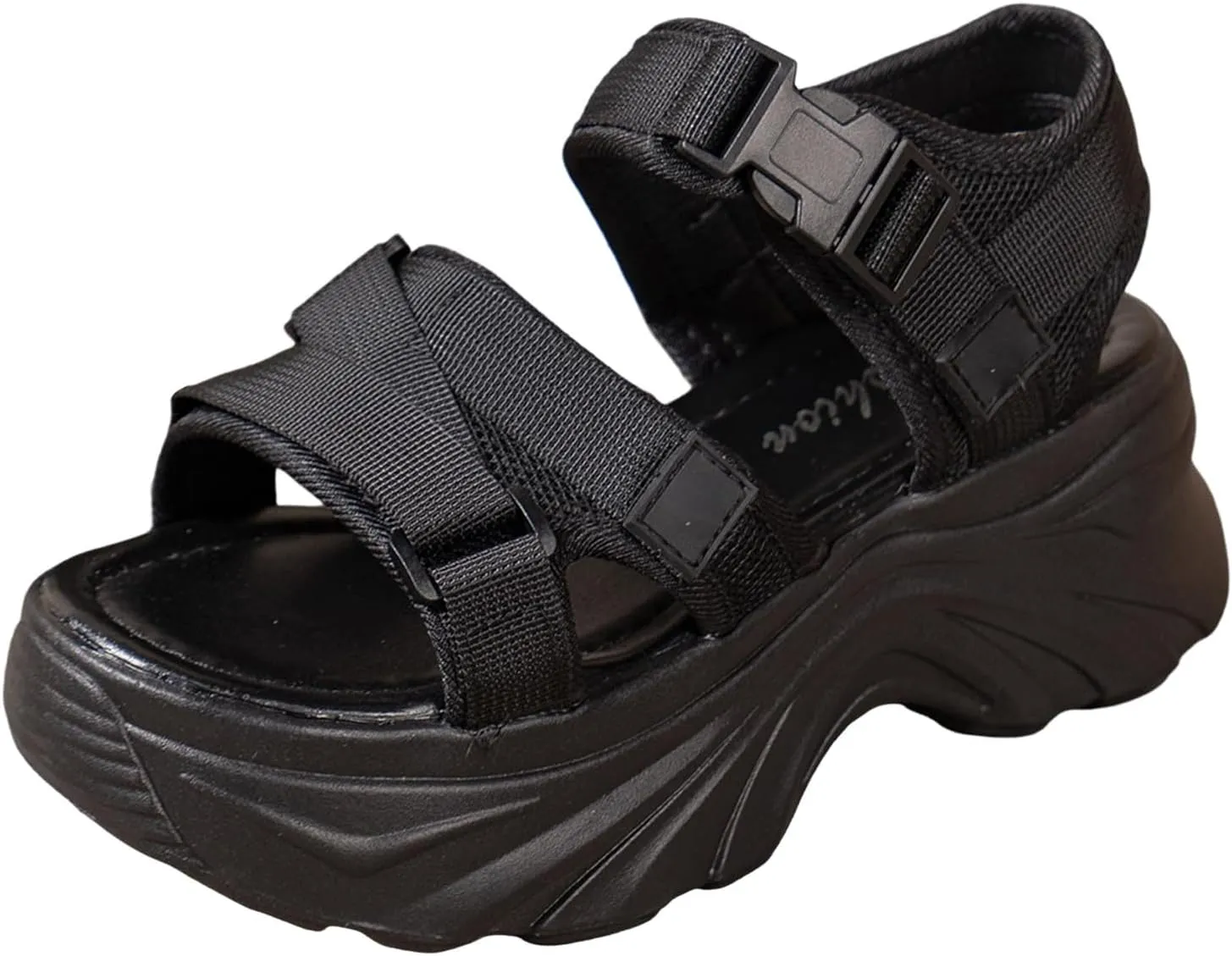 Ladies Casual Solid Color Thick Bottom High Heel Buckle Large Size Sports Sandals Cute Summer Shoes Women