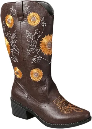 Ladmiple Boots For Women Cowboy Style Wide Calf Knee High Seam Mid Block Heel Almond Fashion Classic Cowgirl Boots Slip-On