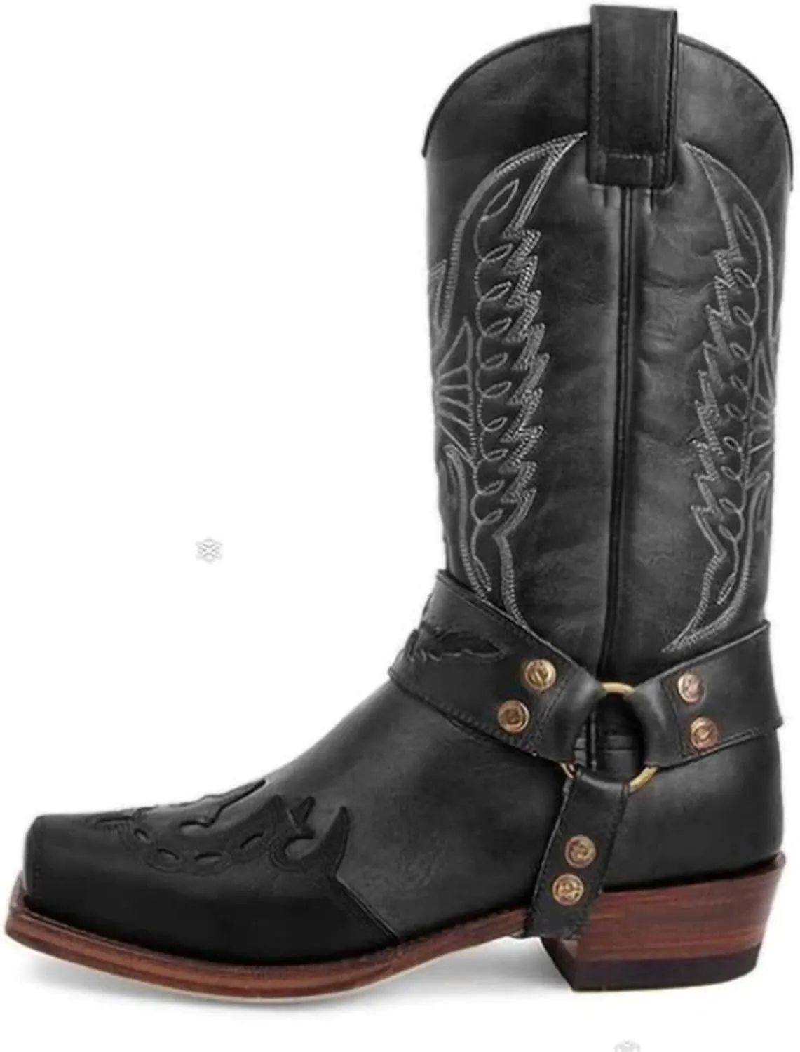 Ladmiple Cowboy Boots For Women Mid Calf Wide Width Knee High Seam Mid Heel Block Heel Fashion Cowgirl Boots Slip-On