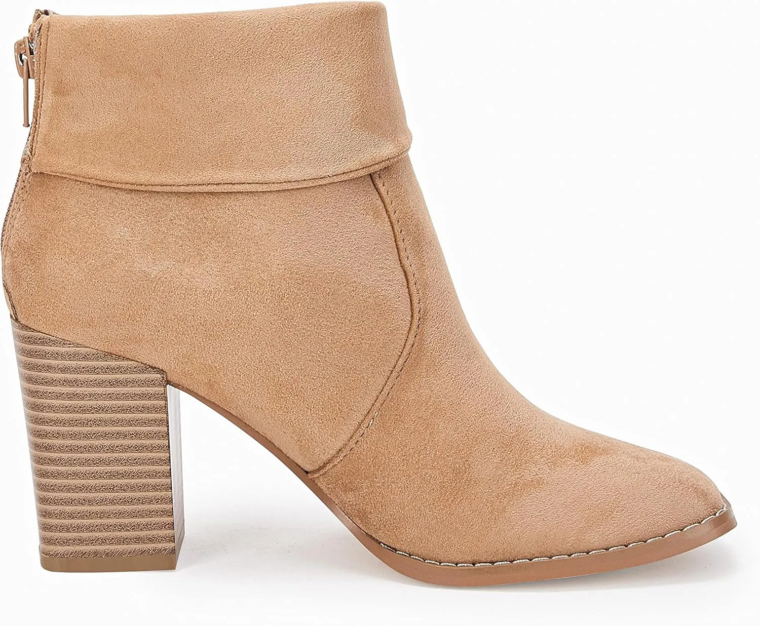 LAICIGO Women's Square Toe Ankle Boots High Chunky Stacked Heel Slip On Criss Cross Zipper Booties