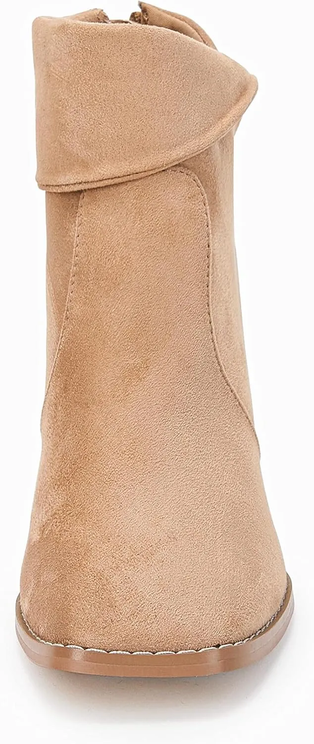 LAICIGO Women's Square Toe Ankle Boots High Chunky Stacked Heel Slip On Criss Cross Zipper Booties