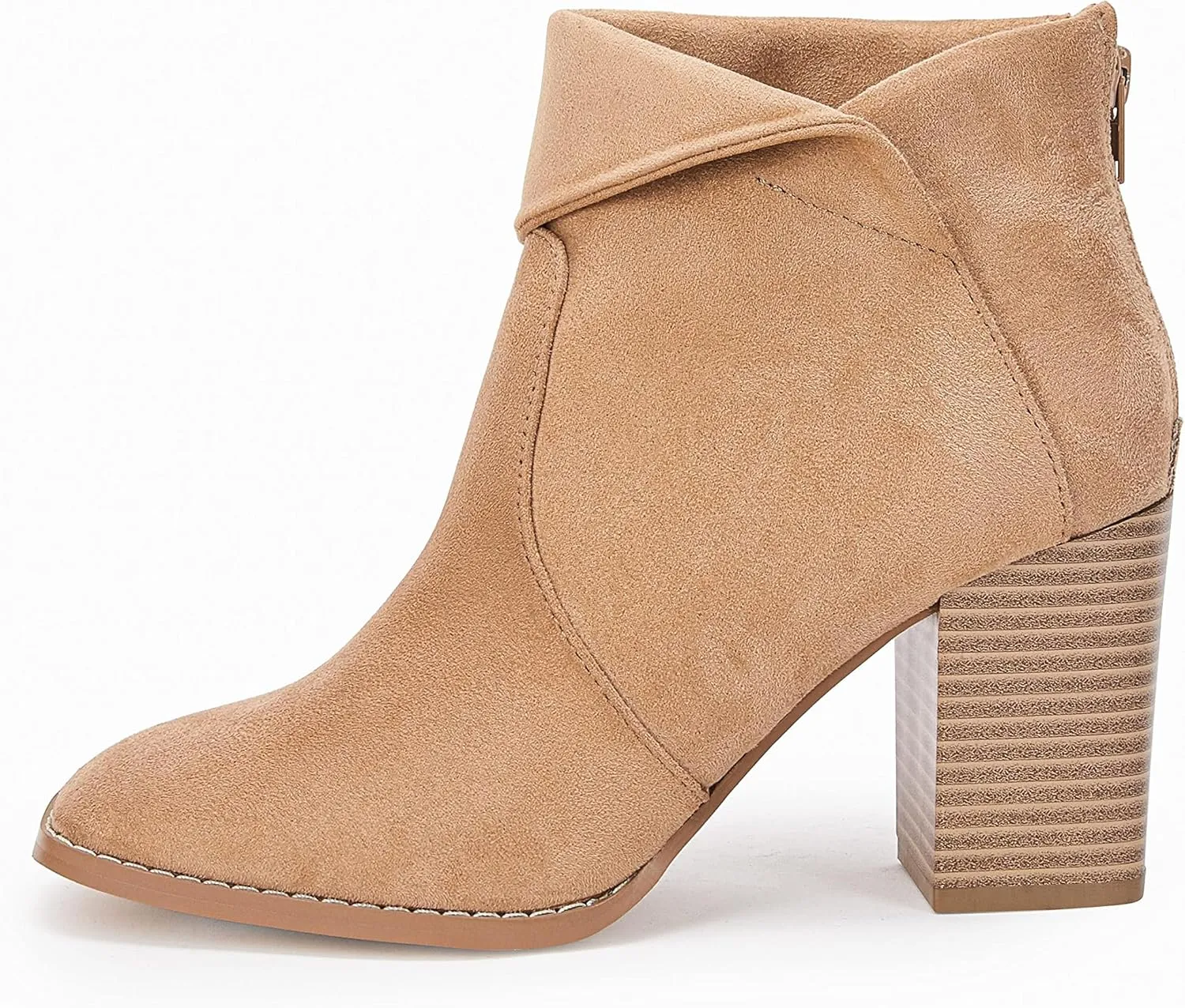 LAICIGO Women's Square Toe Ankle Boots High Chunky Stacked Heel Slip On Criss Cross Zipper Booties