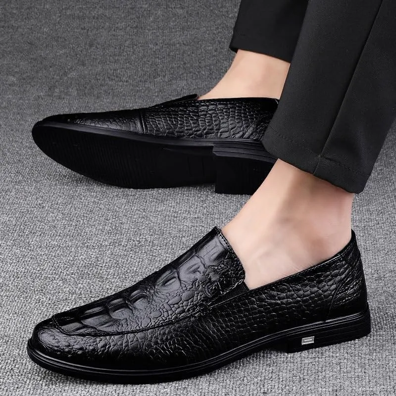 Leather Casual Shoes for Men Low Top Loafers Luxury Crocodile Pattern Lightweight Bean Shoes Men's Slip on Formal Shoes