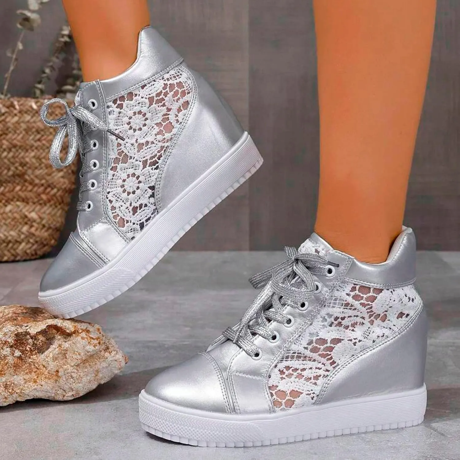 Leather Lace up Ankle Boots Ladies Fashion Thick Chucky Heel Leather Mesh Zip Lace up Fashion Cool Boots Lightweight