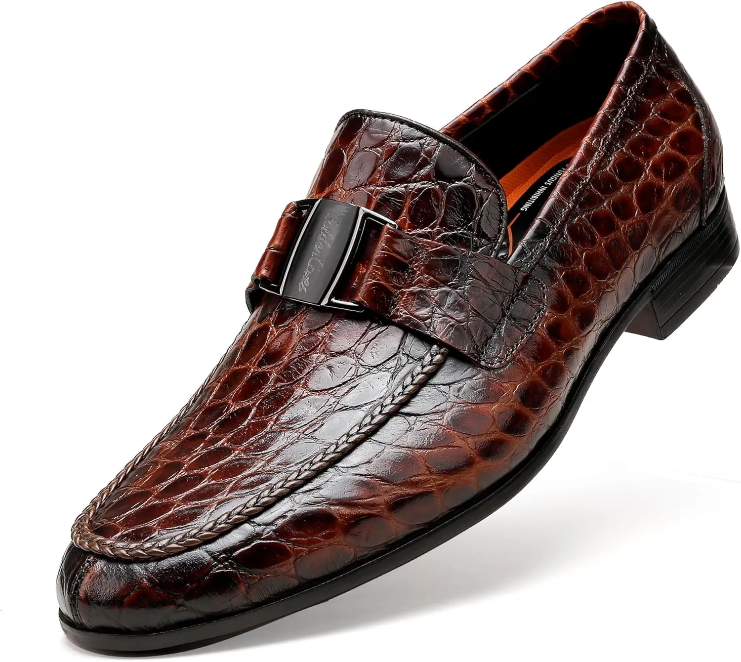 Leather Penny Loafers for Mens, Fashion Crocodile Printed Dress Shoes with Metal Buckle Business Weddings Shoes Slip On Party Loafers