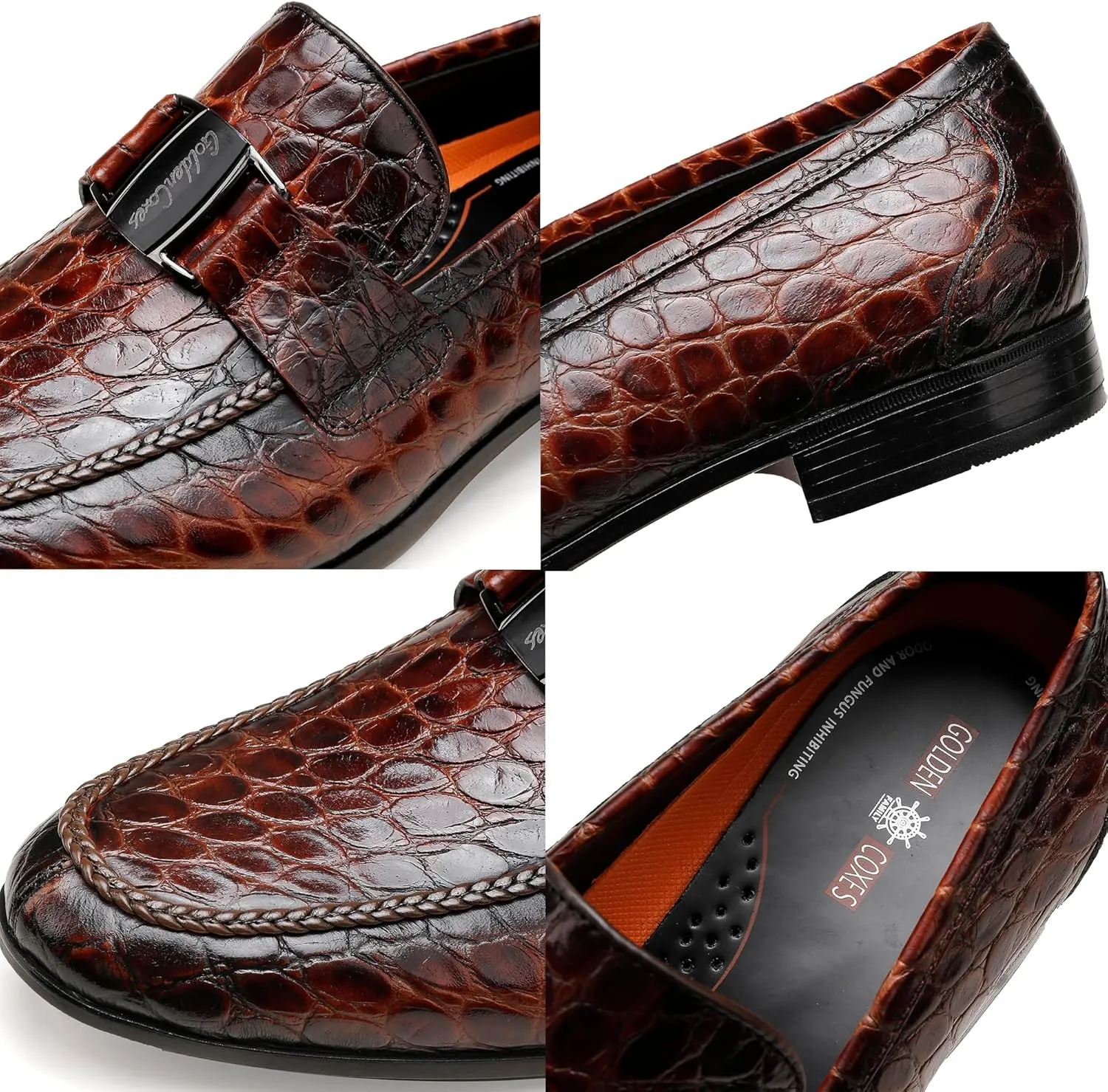 Leather Penny Loafers for Mens, Fashion Crocodile Printed Dress Shoes with Metal Buckle Business Weddings Shoes Slip On Party Loafers