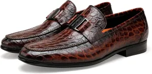 Leather Penny Loafers for Mens, Fashion Crocodile Printed Dress Shoes with Metal Buckle Business Weddings Shoes Slip On Party Loafers