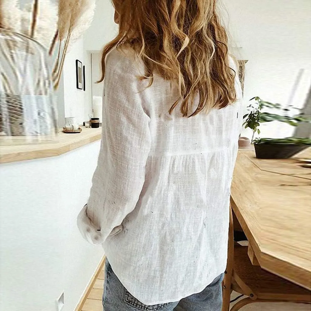 Linen Shirts for Women Shirt Long Cotton Casual Solid Women Sleeve Women's Blouse Striped Shirt Women Flannel Shirt