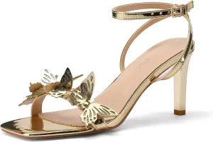 LingxiaUne Gold Bow Heels Sexy Stiletto Heeled Sandals with Ankle Strap Gold Heels for Womens Wedding Size 8.5