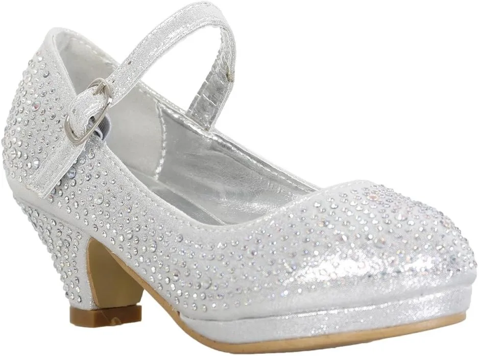 Link Girls Kids Dana-53K Rhinestone Heel Platform Dress Pumps
