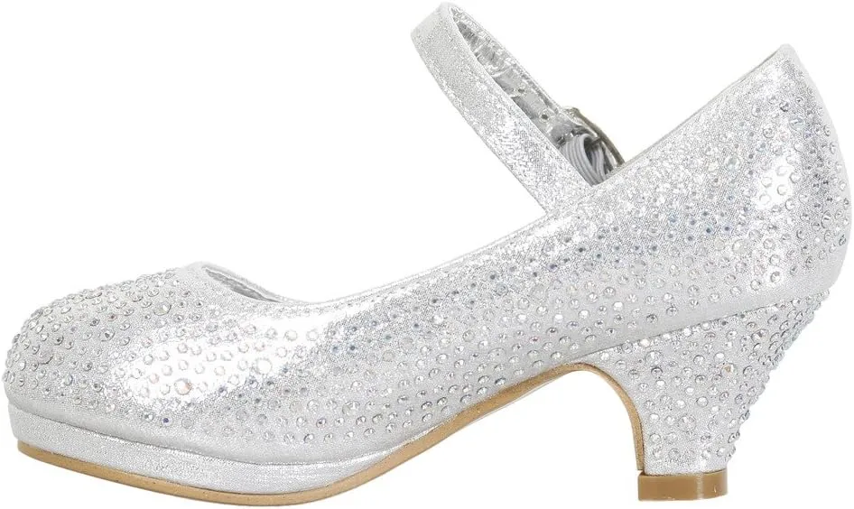 Link Girls Kids Dana-53K Rhinestone Heel Platform Dress Pumps