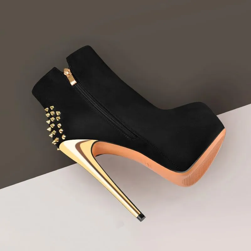 LISHAN Women's Platform 6in Stiletto Heel Black Ankle High Boots