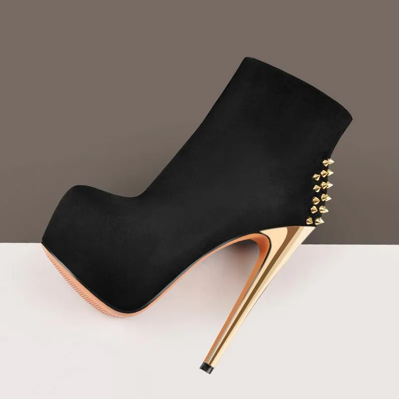 LISHAN Women's Platform 6in Stiletto Heel Black Ankle High Boots
