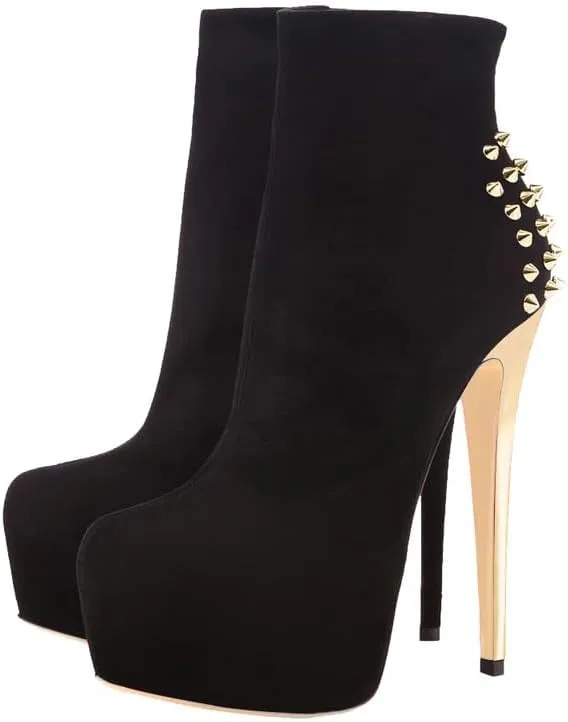LISHAN Women's Platform 6in Stiletto Heel Black Ankle High Boots