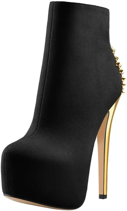 LISHAN Women's Platform 6in Stiletto Heel Black Ankle High Boots