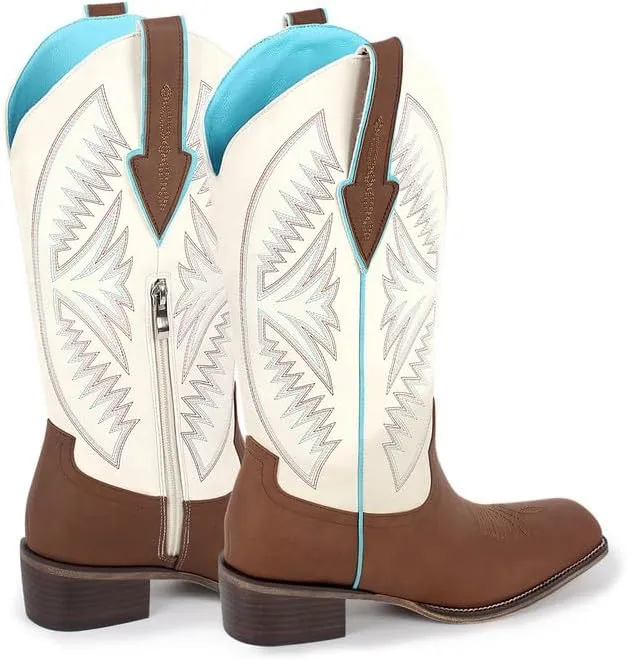 LISHAN Women's Square Toe Western Cowgirl Cowboy Boots