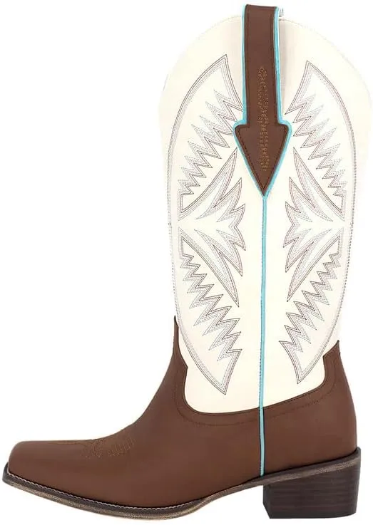 LISHAN Women's Square Toe Western Cowgirl Cowboy Boots