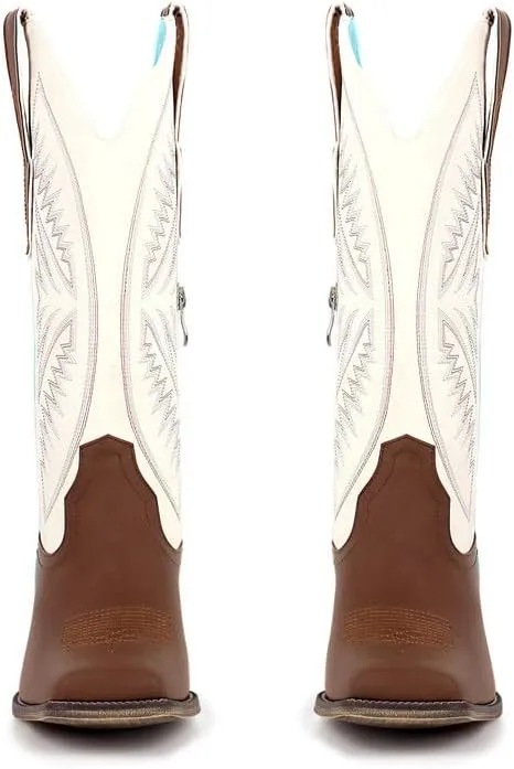 LISHAN Women's Square Toe Western Cowgirl Cowboy Boots